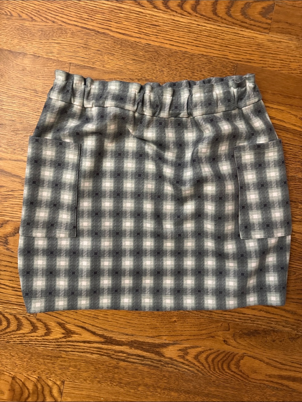 Copper Key Gray Plaid Elastic-Waist Mini Skirt